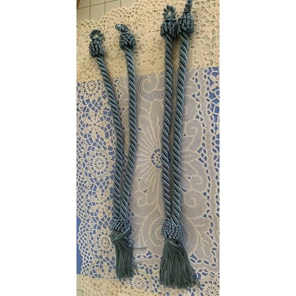 Cord & Tassel Blue Curtain Cord and Tassel Tiebacks Set of 2 - Picture 3 of 10